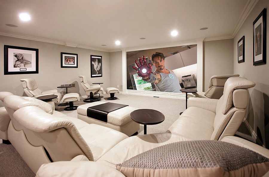 luxury home theater in a basement